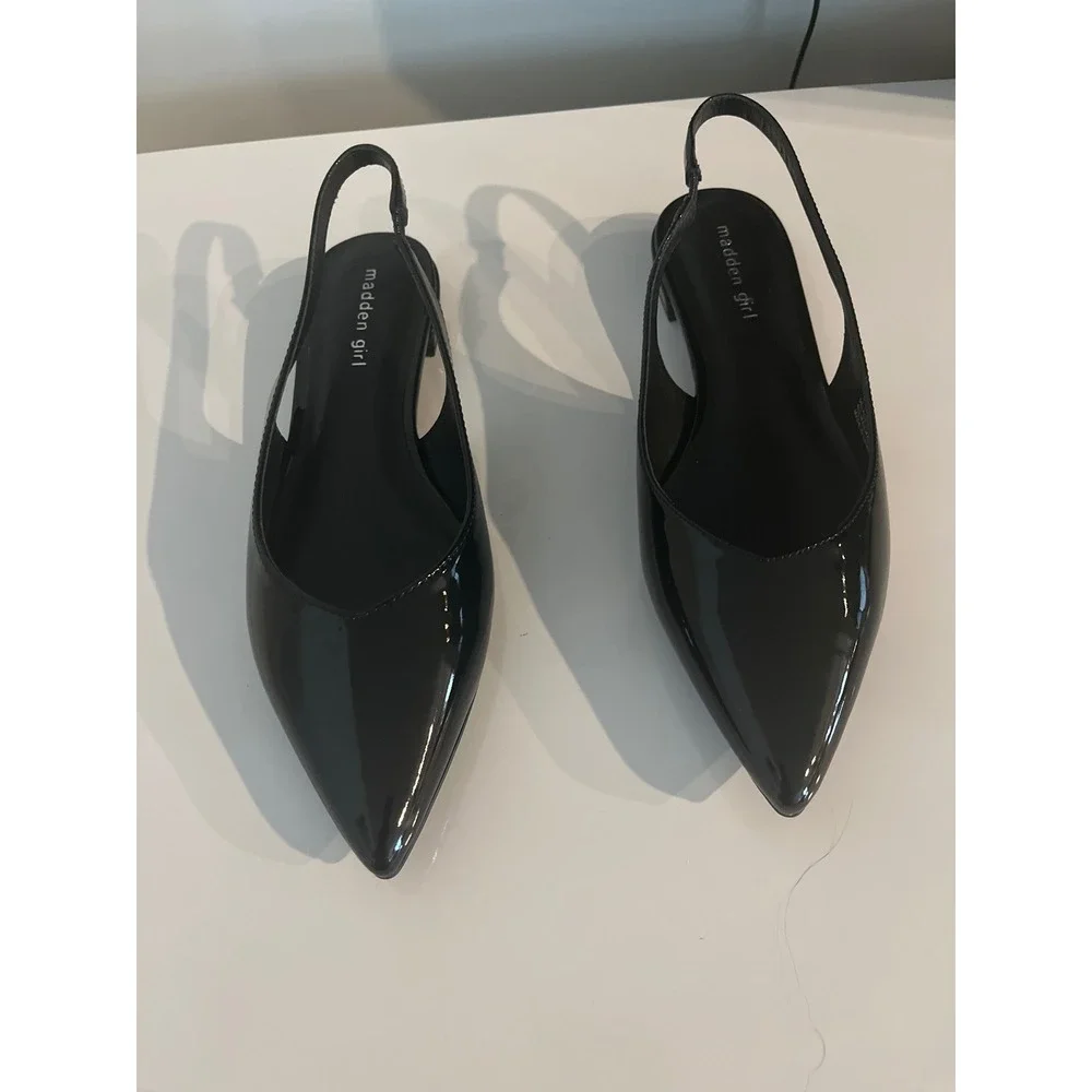 Madden Girl Delaneyy Black Patent Pointed Toe Slingback Flats Shoes Size 10M
